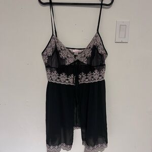 Victoria's Secret Black and Pink Lace Chemise